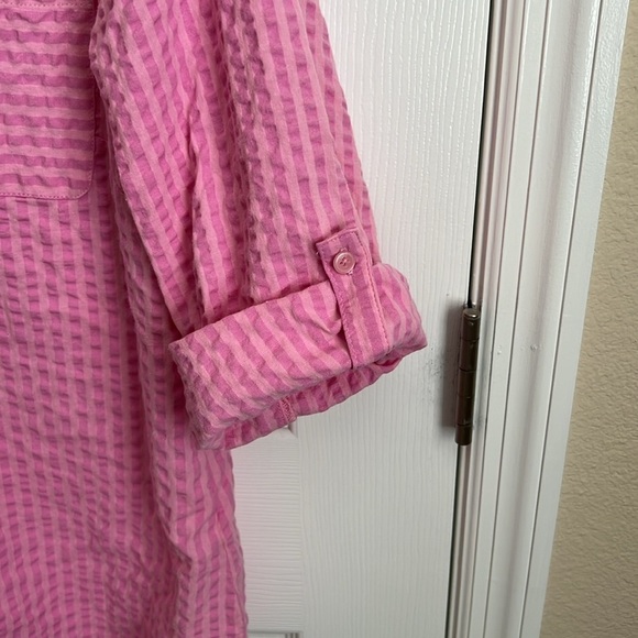 Denim and Co Pink Button Down 3/4 Sleeve‎ Textured Top Blouse Size L - Picture 6 of 8